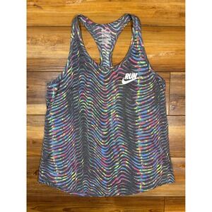 Nike RUN Dri-FIT Tank Top Womens M Gray Pink Blue Abstract Racerback Athletic